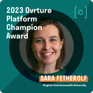 award badge picturing Sara Fetherolf of Virginia Commonwealth University as Platform Champion