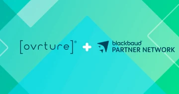 The Ovrture logo plus the Blackbaud Partner Network logo on a teal and green background