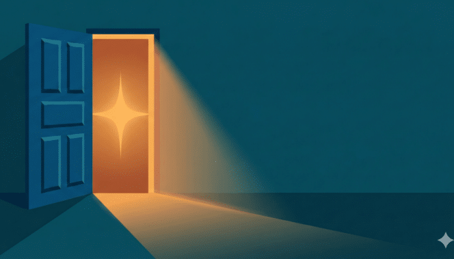 Image of a door with a lighted star symbolizing that simplicity is the way