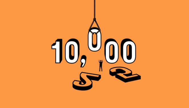 Scene of dropping in 10,000 into place, like a construction site.